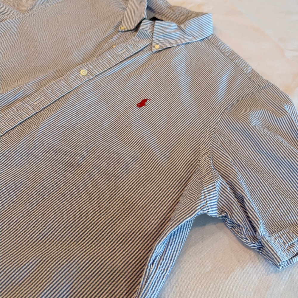 Ralph Lauren Blue Striped Button Down Short Sleeve Shirt Sz XL RN41381 - Picture 5 of 7